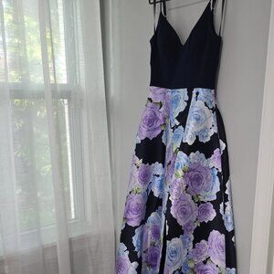 B Darlin Dress Womens 5/6 Maxi Gown Floral Rose Formal Spaghetti Strap Blue